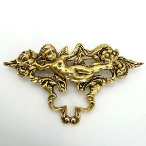 Vintage Gold‎ Tone Cherub Angel Brooch Pin Celestial Jewelry Coquette Soft Girl